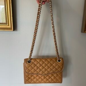 Rebecca Minkoff Tan Quilted Leather Shoulder Bag with Gold Chain Strap